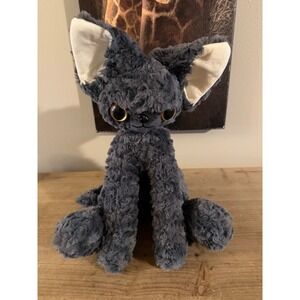 Handmade Custom Artist Plush Cat Big Eye Gray Curly Faux Fur Art Doll 12 Inch
